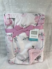 Hudson Baby Floral Blanket Security Lovey Plush Gray Pink Flower Sherpa Girl NEW