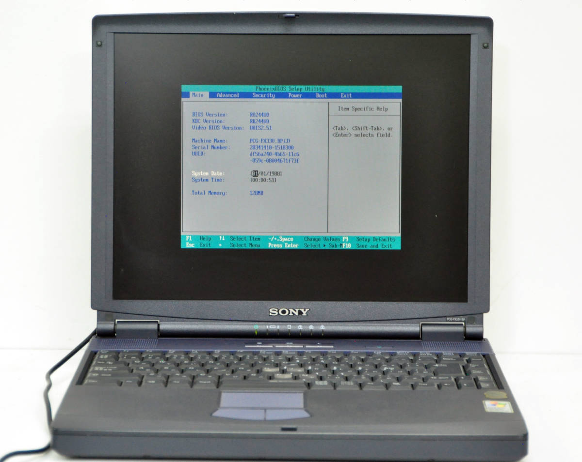 SONY PCG-FX33V BP Celeron 900MHz memory 128MB HDD 40GB BIOS