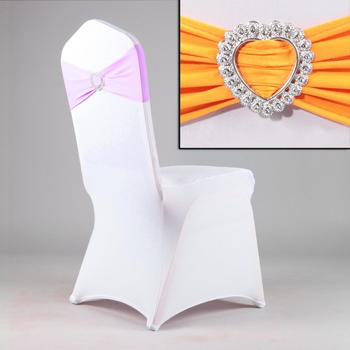 Spandex Stretch Wedding Party Chair Cover Band Sashes With Buckle Bow Slider - Picture 38 of 48