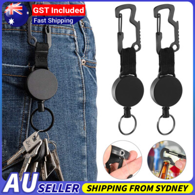 2x Retractable Stainless Steel Keyring Pull Ring Key Chain Recoil