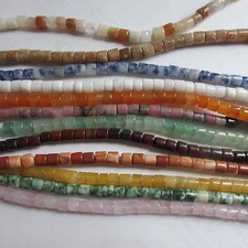 Natural Gemstone Heishi/Cylinder Beads Choice of 13 Cols- 15.5" Strand 4mm x 3mm