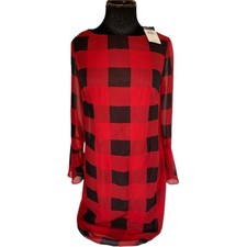 Chaps Womens Dress NWT Buffalo Plaid Red & Black Long Sleeve SZ 6 Valentines