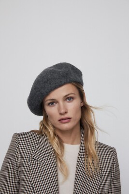 Zara NEW Wool 100% Charcoal Heather Grey Beret Hat | eBay display picture 1