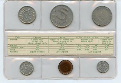 1976 SWEDEN - OFFICIAL MINT SET (6) - ORE & KRONOR - SWEDISH MINT