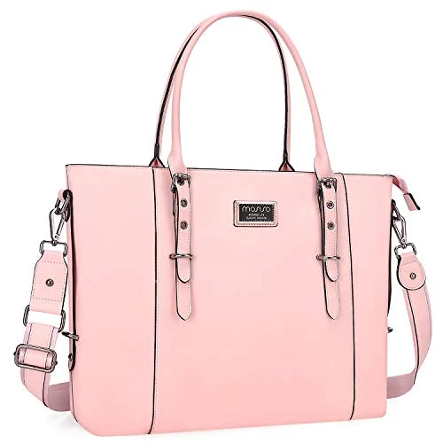 MOSISO PU Leather Laptop Tote Bag for Women 15 16 16 inch Rose