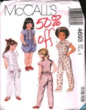 4693 Vintage McCalls Sewing Pattern Girls 1990s Jumpsuit Romper UNCUT OOP Sew 5