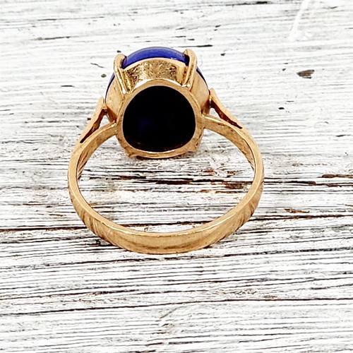 Bonito anillo vintage de oro amarillo de 14K lapislázuli azul 5,5 cabujón era retro - Imagen 3 de 6