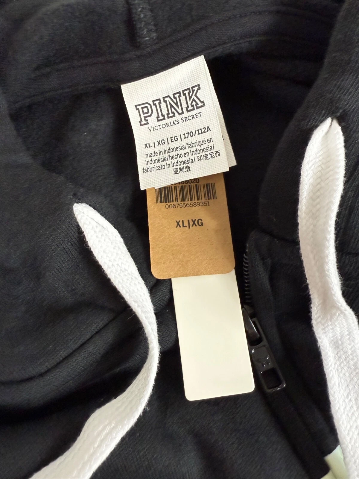 UNDERCOVER Giacca con cappuccio rosa Victorias Secret nera taglia XL lettere arcobaleno zip spellout