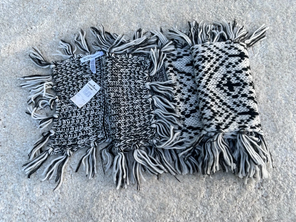 BCBGeneration Mujer Bufanda Tejida Bufandas Largas Negro/Blanco Flecos Nuevo Foto 4 de 4
