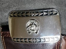 Vintage Western Belt Buckle Horse and Lucky Horseshoe Chrome Rodeo Cowboy/Girl