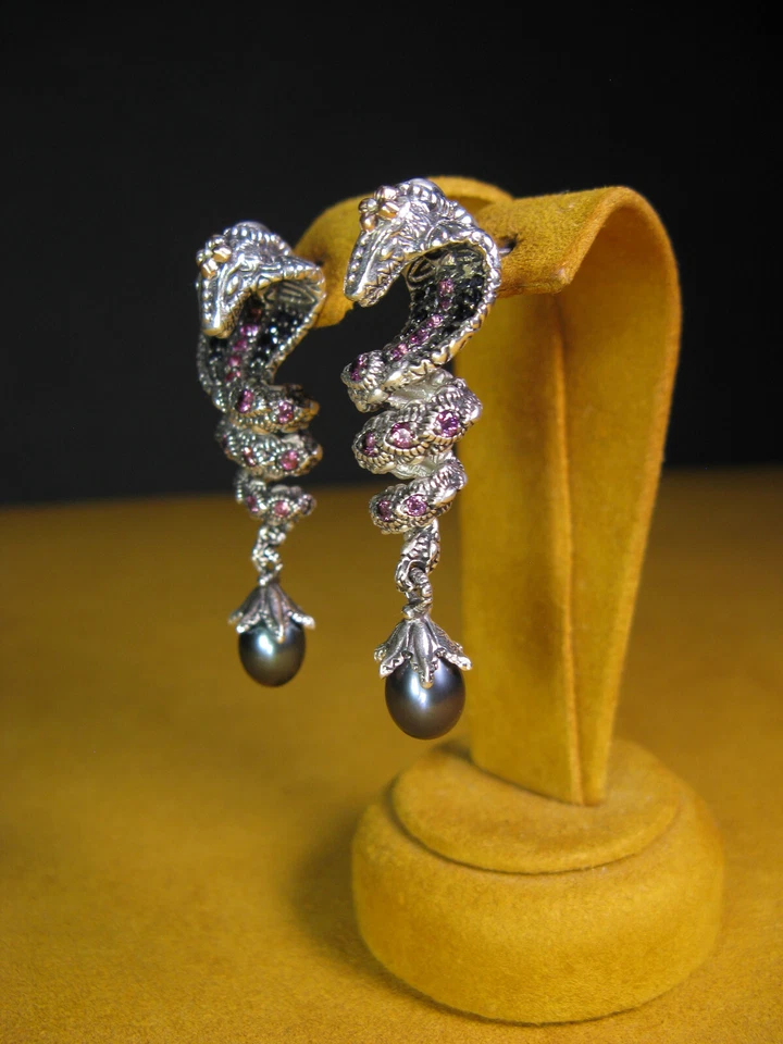 PENDIENTES BARBARA BIXBY SERPIENTE ZAFIRO GRANATE ROSA PIEDRAS PRECIOSAS Regalo de Diseñador Foto 2 de 4