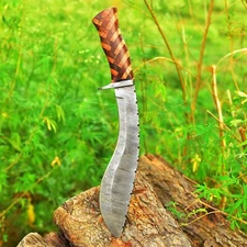 16”Custom Handmade hunting Kukri Knife Twist Damascus steel Tactical wood handle
