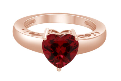 2 1/5Ct Simulated Heart Garnet Solitaire Engagement Ring 14K Rose Gold Plated