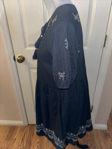 Knox Rose Womens Boho Embroidered Cross Stitch Knee Length Dress Size M NWT Navy - Picture 3 of 6