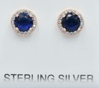 GENUINE 2.18 Cts BLUE & WHITE SAPPHIRE STUD EARRINGS 14k ROSE GOLD PLATED (.925) — photo 2