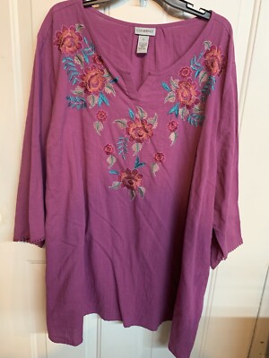 NWT Catherine s Plus 4x Purple Tunic Floral Embroidery. Light Weight SKU E81
