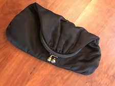 JR black satin fold over clutch evening bag, c. 1960s with matching coin purse