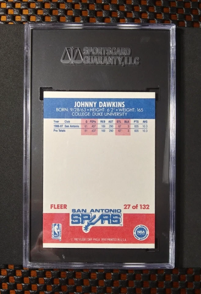 1987-88 Fleer Basketball [Base] Rookies #27 Johnny Dawkins RC SAS Duke NM SGC 7 - Image 4 of 4
