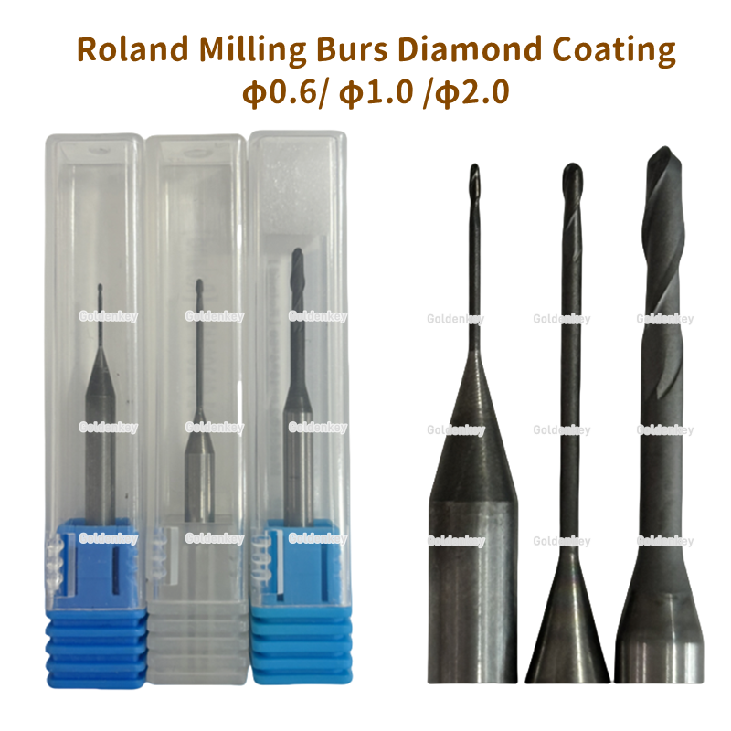 Dental Roland Milling Burs Diamond CAD/CAM Abrasive Φ2.0 Φ1.0 Φ0.6 ...