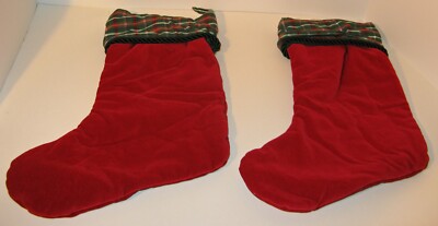 Christmas Stockings; dark red with green, white, and gold accents; set of two