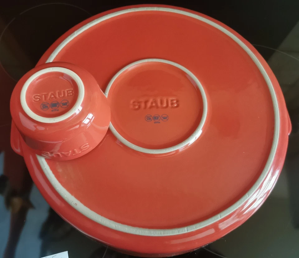 Plat-moule à tarte STAUB céramique émaillée rouge avec 8 ramequins - Photo 3/4