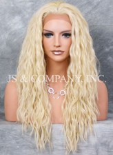 Wavy Pale Blonde HEAT OK Full Human Hair Blend Lace Front wig NUO 613