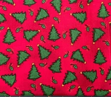 OAKHURST TEXTILES - CHRISTMAS TREE ON RED-- 1 YARD
