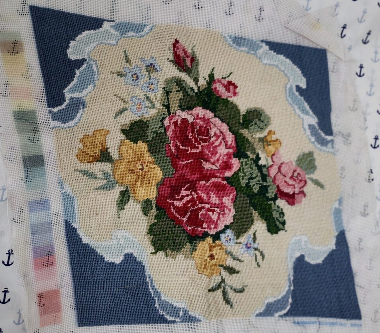 Needlepoint Floral Multi Color Roses Handmade Chair Seat Cover or Pillow