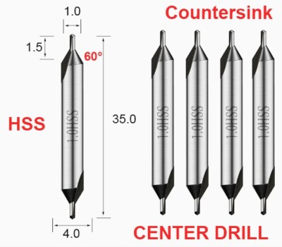 5 PCS 1.0*4D*35L Center Drill 60 Degree HSS Combined Countersink Bits Drilling