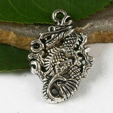 6pcs Antiqued Silver Color Dragon Design Charms 22x33mm H2807