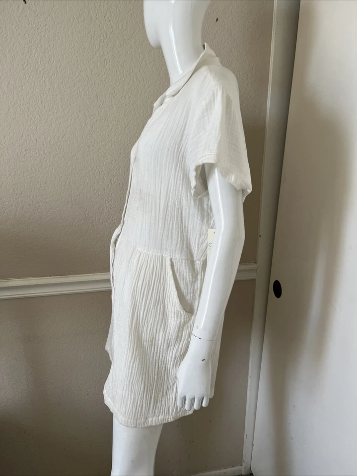 C&C CALIFORNIA NWT! White Gauzy Cotton Button Front S/S Romper Sz L NEW! - Image 4 of 4