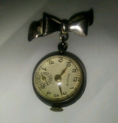 RARE WW2 Era 925 Gold Accent Art Deco Glass Back Ball Pin Watch Rellum 17 Jewels