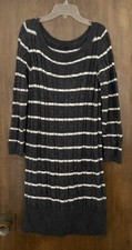 ICB Size S Sweater Dress Gray Alpaca Wool Blend Long Sleeve Striped Cable Knit