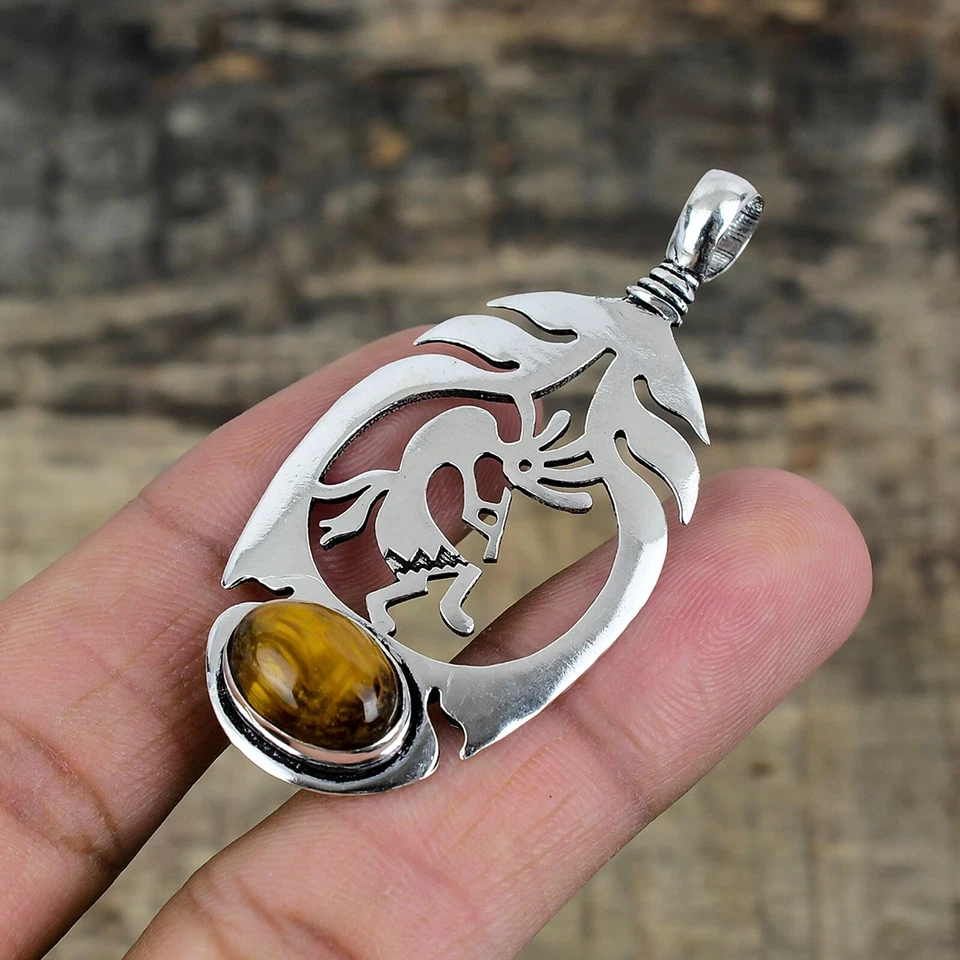 Tigre Occhio Artigianale 925 Argento Sterling Ciondolo Gioielli Per Natale Gifts - Immagine 3 di 4