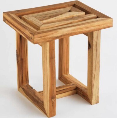 Beautiful Natural Rustic Scrap Teak Wood Stool Table 12''L x 15.5''W x 16''H