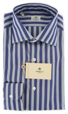 Luigi Borrelli Blue Striped Shirt - Extra Slim - 15/38 - EV1707IVO