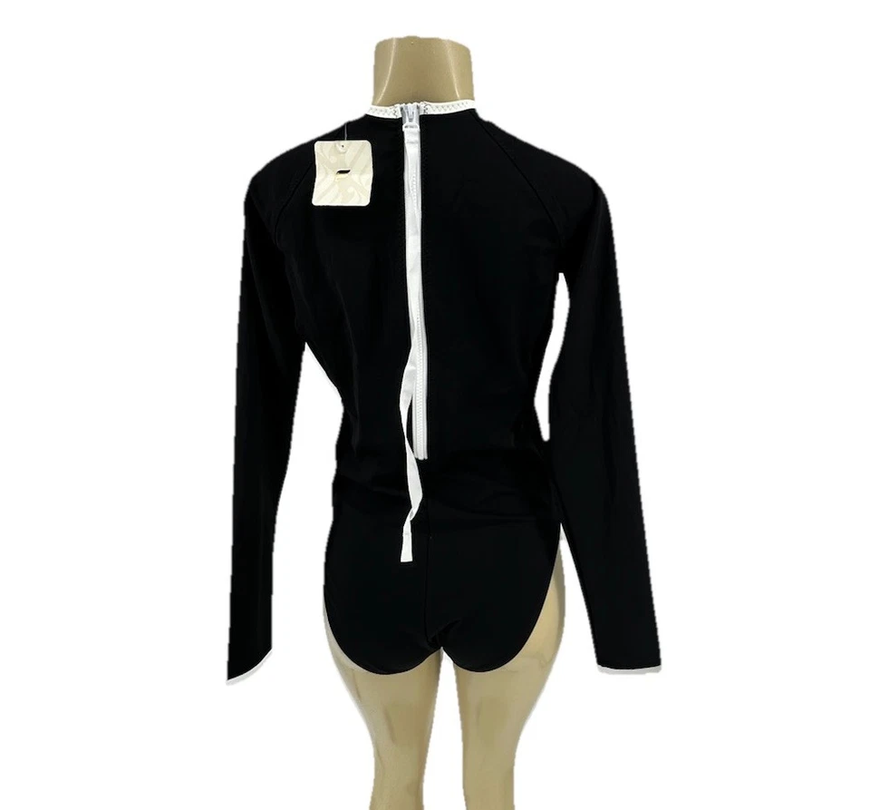 NEW Fabletics Large Offshore Long Sleeve One Piece Swimsuit Black Cutout 1-3 - Image 4 of 4