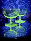 💚 Clear Uranium Glass Champagne Bowl Depression Vintage 1950’s UV Blacklight 💚