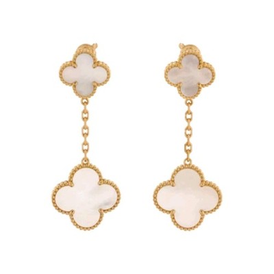 VAN CLEEF & ARPELS Magic Alhambra Earring Yellow Gold Mother of Pearl 2 Motif 