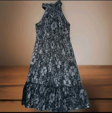 Michael Kors tiered Metallic Floral Midi Dress L Whimsigoth Fairy Grunge Smocked