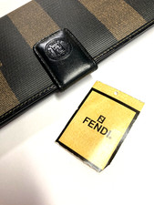 FENDI VINTAGE PEQUIN FF LOGO PVC LEATHER LONG WALLET BIFOLD COIN ITALY BROWN
