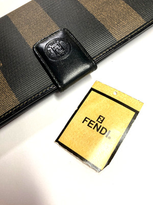 FENDI VINTAGE PEQUIN FF LOGO PVC LEATHER LONG WALLET BIFOLD COIN ITALY BROWN