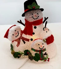 Vintage 1998 Galaxy Snowman Family Light Up Tabletop Christmas Decoration