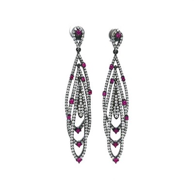 Fei Liu Pink and White Cubic Zirconia Sterling Silver Feather Drop Earrings
