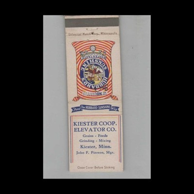 Matchbook Cover Hubbard Feeds Kiester Coop Elevator Co Kiester MN