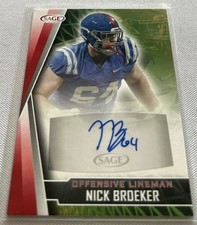 2022 Sage Hit Football Nick Broeker Ole MIss Rebels Rookie Autograph #A-NB