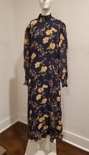 NWT Reformation by Anthropologie 12 Navy Floral High Neck Smocked Maxi Dress