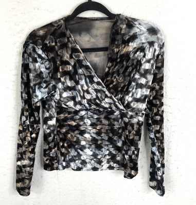 Velvet Babydoll Top Womens Extra Large Black Gray Retro Y2K Mod Artsy Stretch