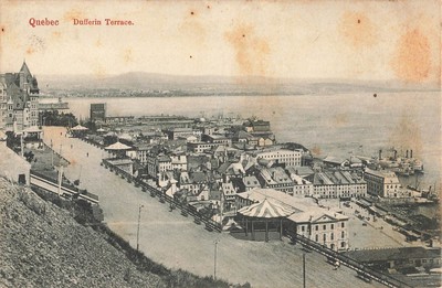 Quebec Canada Dufferin Terrace Street View Steamboats Vintage Postcard Unposted