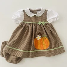 Petit Ami 9 Months Baby Girl Dress with Pumpkin Appliqué Fall